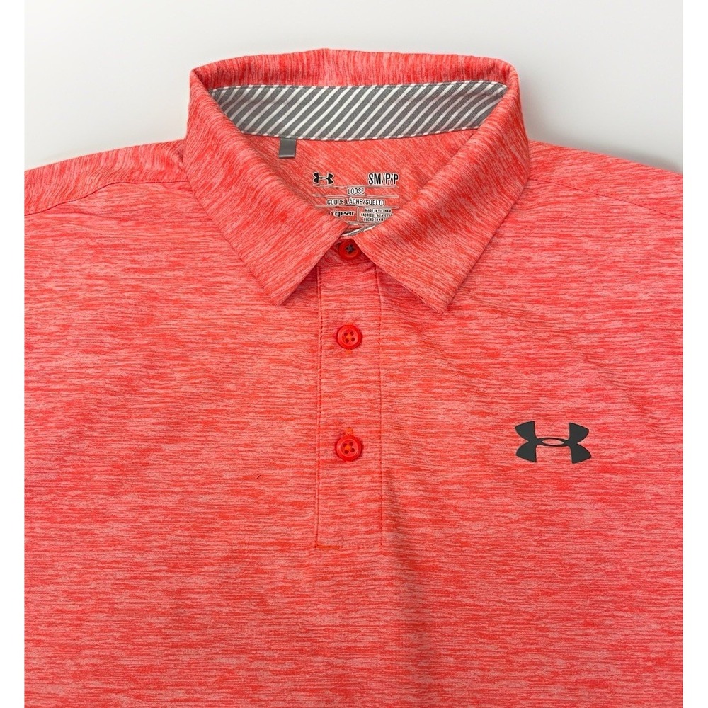 Men's Under Armour Heat Gear polo‎ size S color orange melon Golf Polo Casual